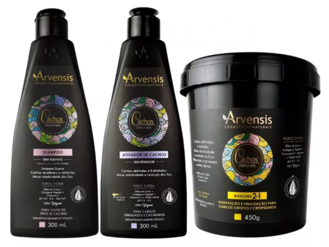 KIT ARVENSIS CACHOS SHAMPOO ATIVADOR ONDULADOS MASCARA 2X1