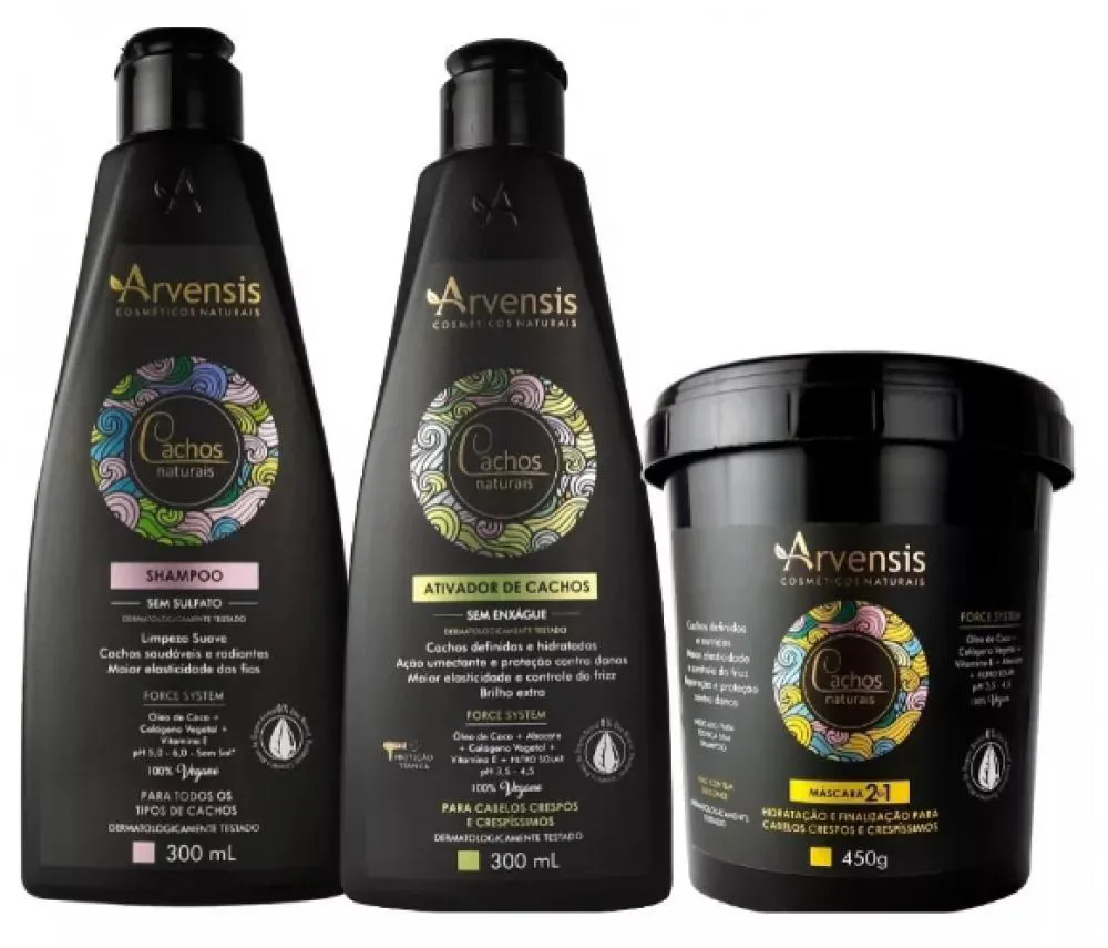 KIT ARVENSIS CACHOS SHAMPOO + ATIVADOR CRESPOS E MASCARA 2X1 450G