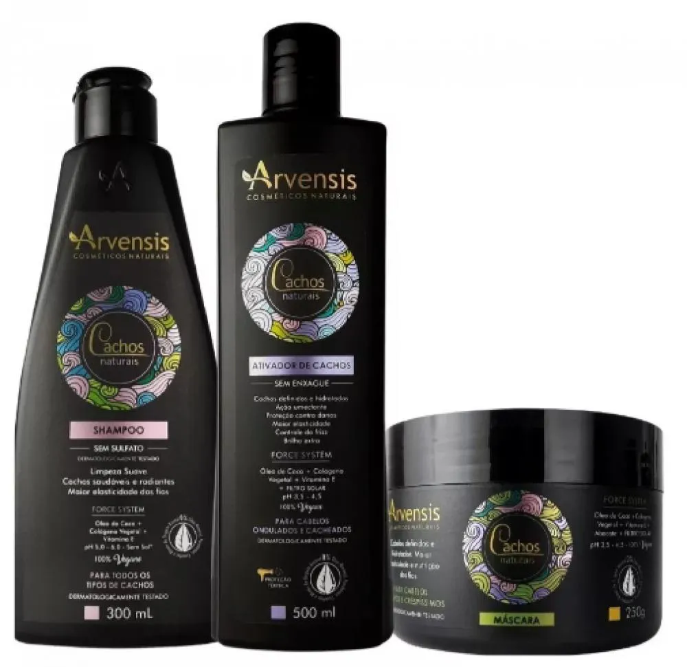 KIT CACHOS ARVENSIS SHAMPOO + ATIVADOR 500ML ONDULADOS + MASCARA CRESPOS