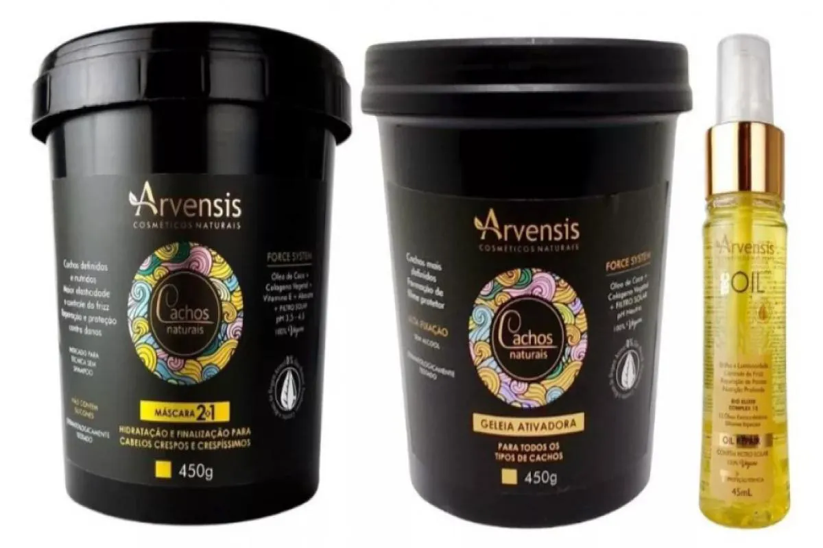 KIT ARVENSIS CACHOS MASCARA 2X1 GELEIA ALTA 450G + ÓLEO TEC OIL