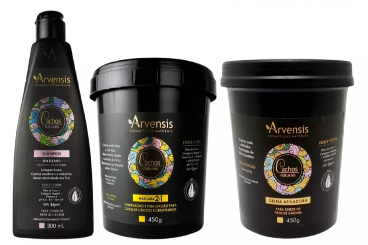 KIT ARVENSIS CACHOS SHAMPOO MáSCARA 2X1 GELEIA ALTA FIXAçãO