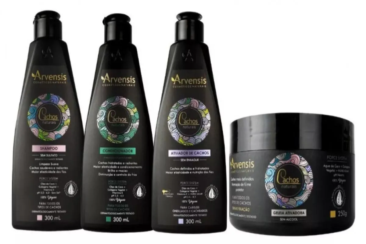 KIT ARVENSIS CACHOS ONDULADOS SHAMPOO CONDICIONADOR ATIVADOR GELEIA SUAVE