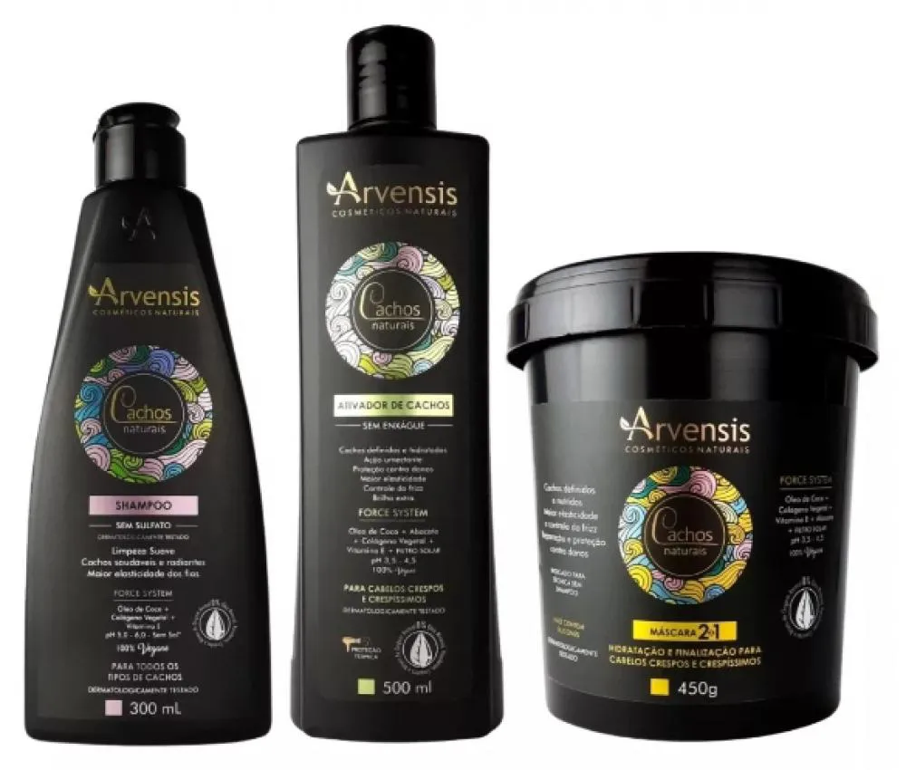 KIT ARVENSIS CACHOS SHAMPOO + ATIVADOR 500ML + MáSCARA 2X1
