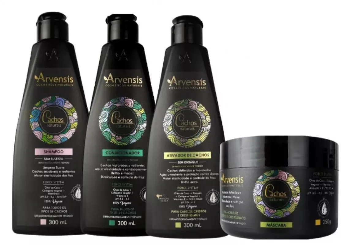 KIT ARVENSIS CACHOS NATURAIS CRESPOS E CRESPíSSIMOS 4 ITENS