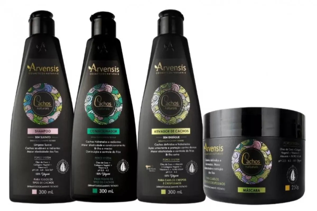 KIT CACHOS ARVENSIS SHAMPOO + CONDICIONADOR + ATIVADOR + MASCARA CRESPOS E CRESPíSSIMOS