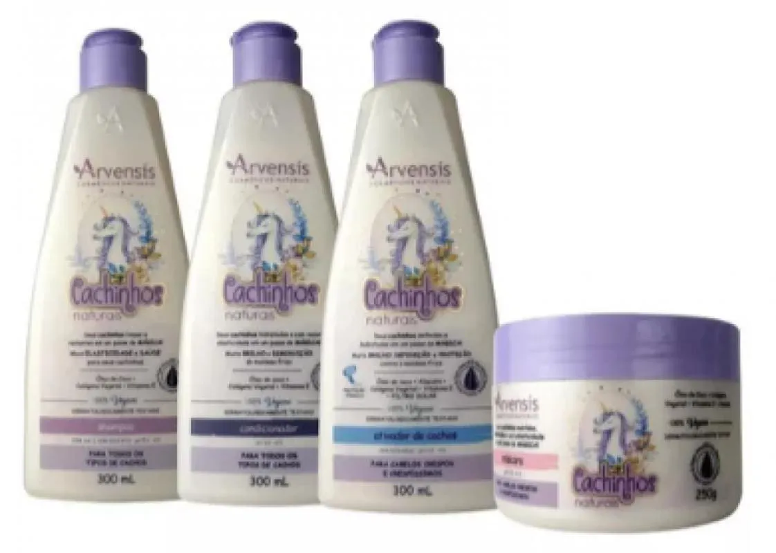KIT INFANTIL CACHINHOS ARVENSIS CRESPOS CRESPISSIMOS 4 ITENS