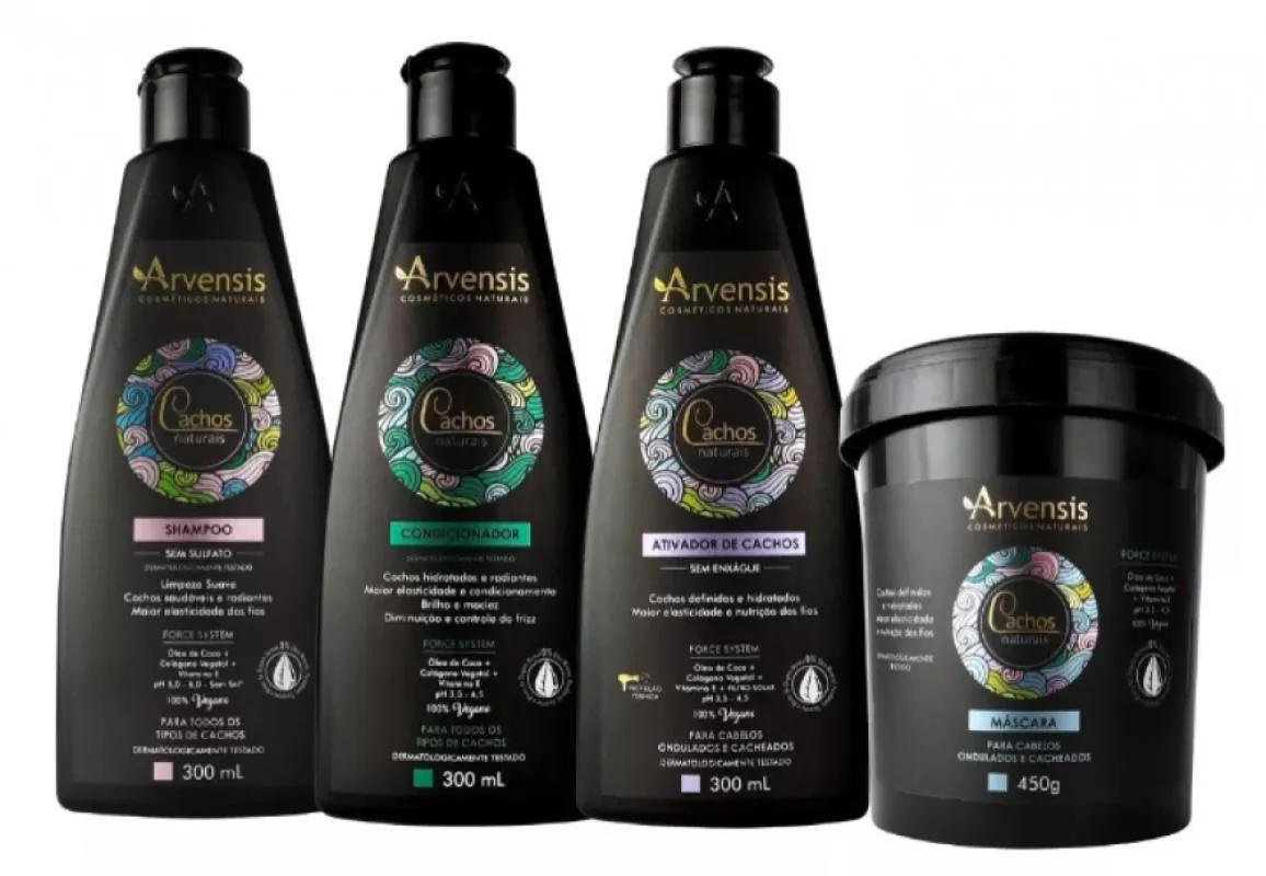 KIT CACHOS ARVENSIS SHAMPOO + CONDICIONADOR + ATIVADOR 300ML + MASCARA ONDULADOS E CACHEADOS 450G