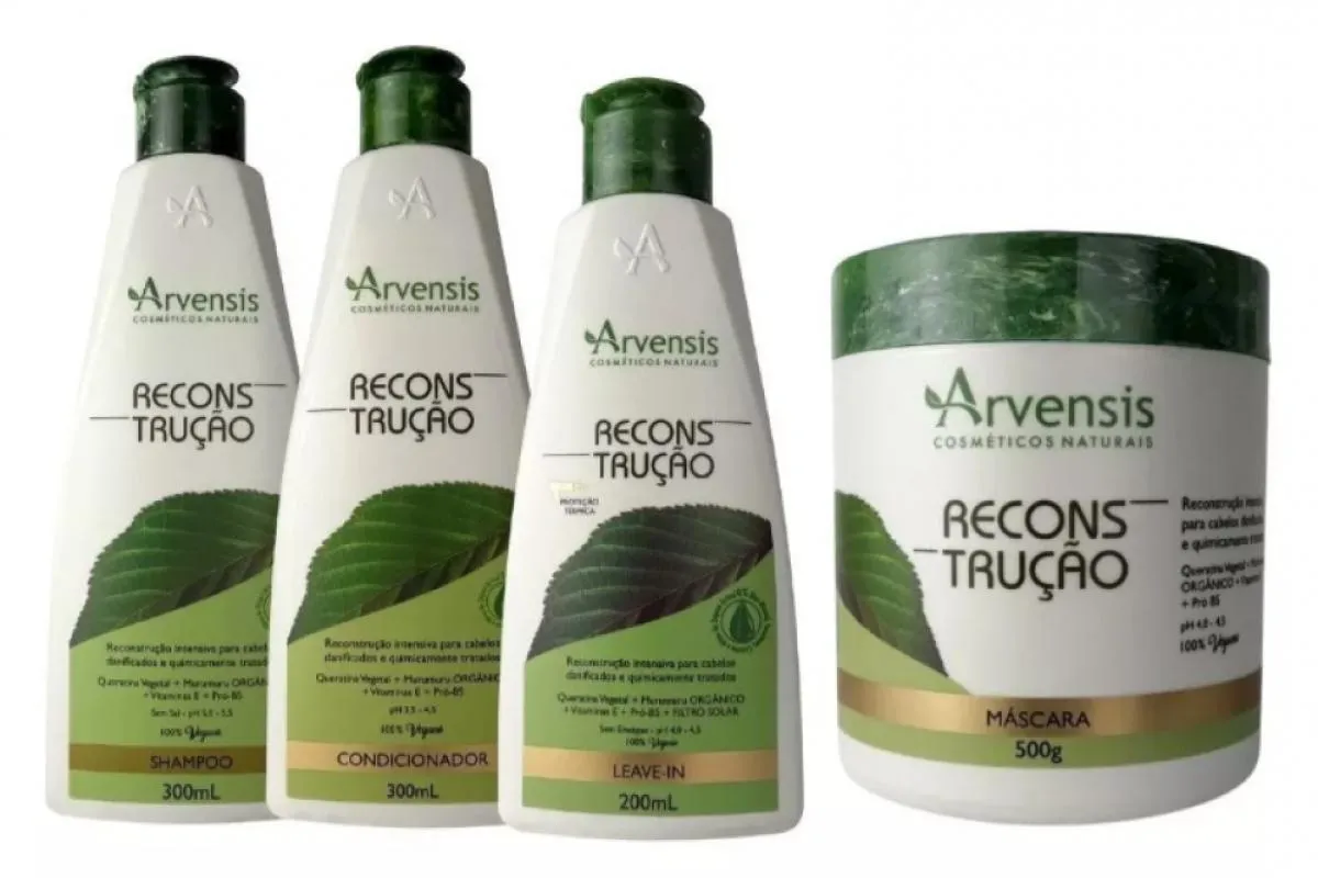 KIT ARVENSIS RECONSTRUçãO SHAMPOO CONDICIONADOR LEAVE-IN MASCARA 500G