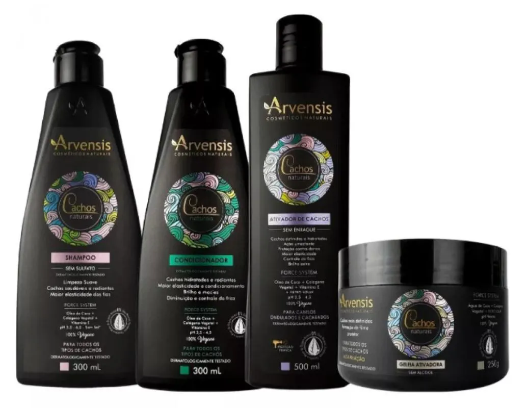 KIT ARVENSIS CACHOS SHAMPOO + CONDICIONADOR + ATIVADOR 500ML + GELEIA