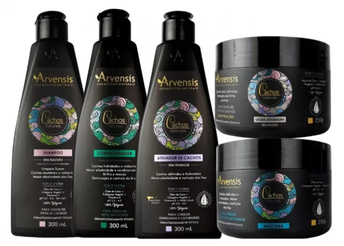KIT ARVENSIS CACHOS SHAMPOO CONDICIONADOR CACHOS ATIVADOR + MASCARA + GELATINA