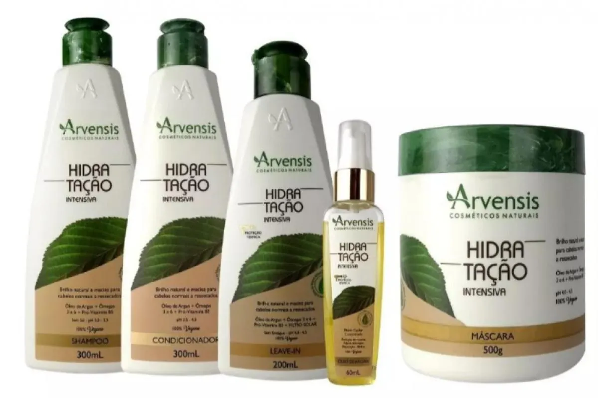 KIT ARVENSIS HIDRATAçãO SHAMPOO CONDICIONADOR LEAVE-IN ARGAN MASCARA 500G