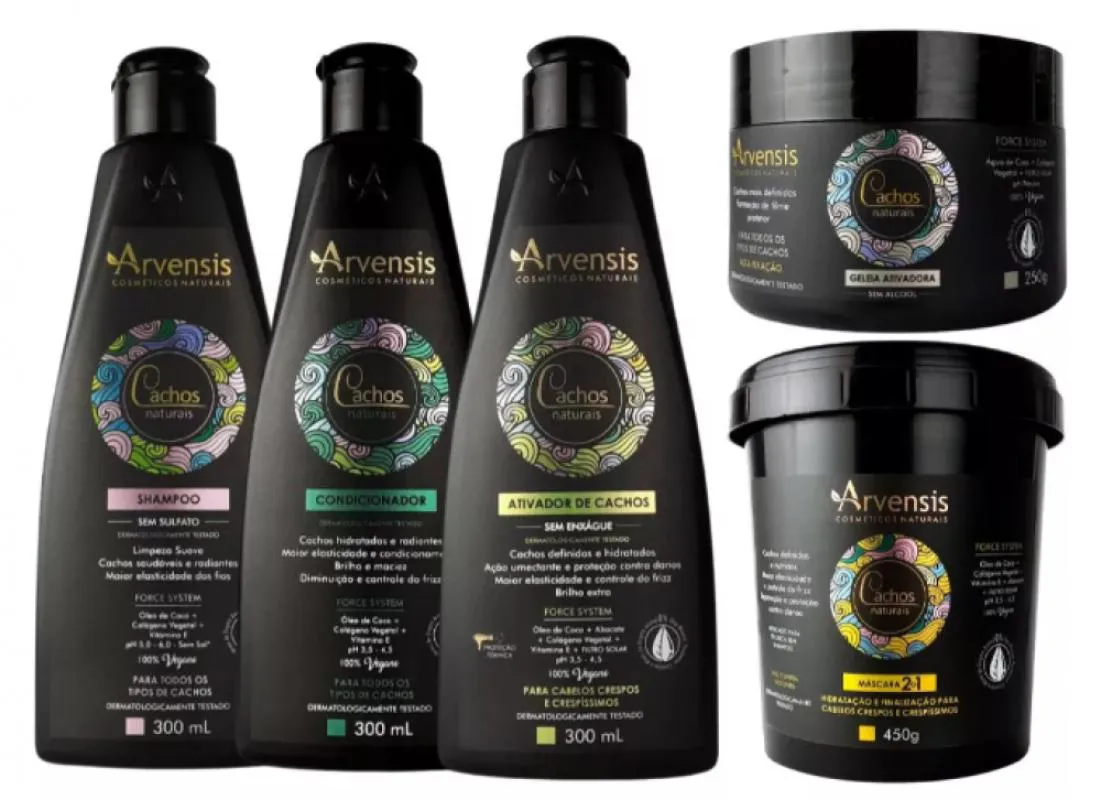KIT ARVENSIS CACHOS CRESPO SHAMPOO CONDICIONADOR ATIVADOR MASCARA 2X1 GELEIA ALTA