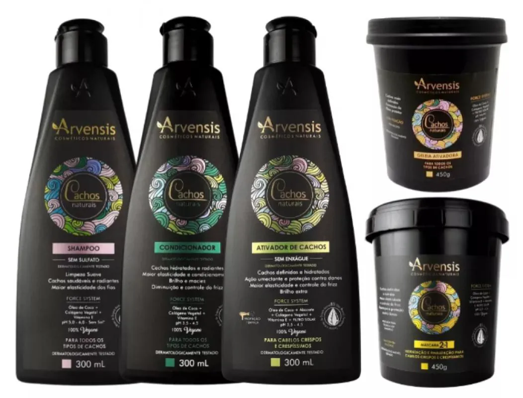 KIT ARVENSIS CACHOS CRESPOS SHAMPOO CONDICIONADOR ATIVADOR MASCARA 2X1 GELEIA