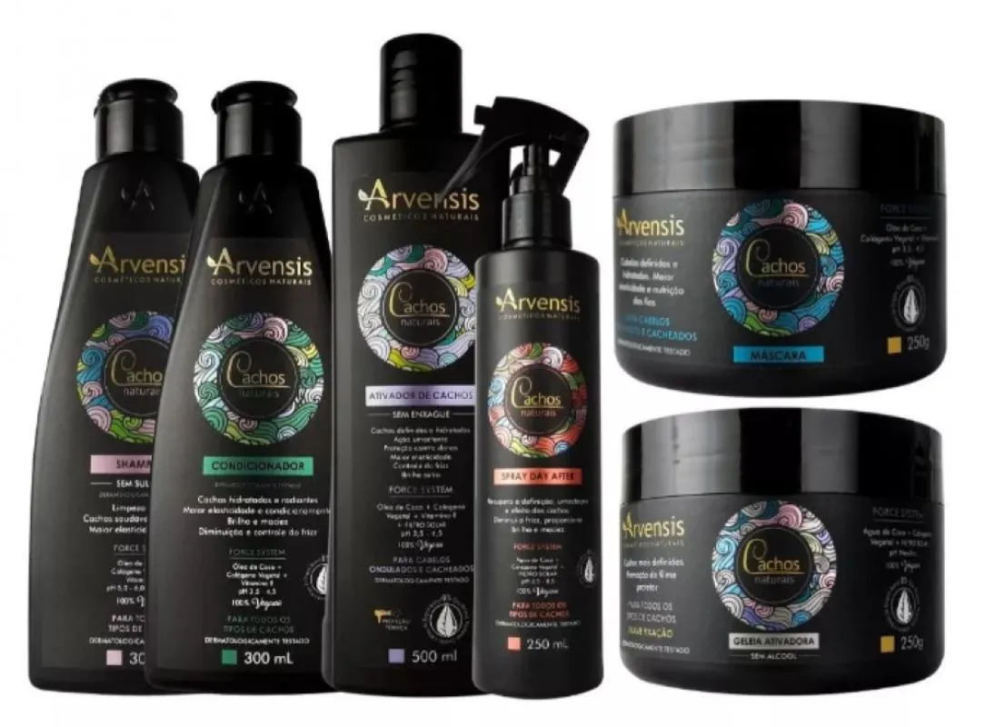 KIT CACHOS ARVENSIS ONDULADO SHAMPOO CONDICIONADOR MASCARA ATIVADOR GELEIA SPRAY