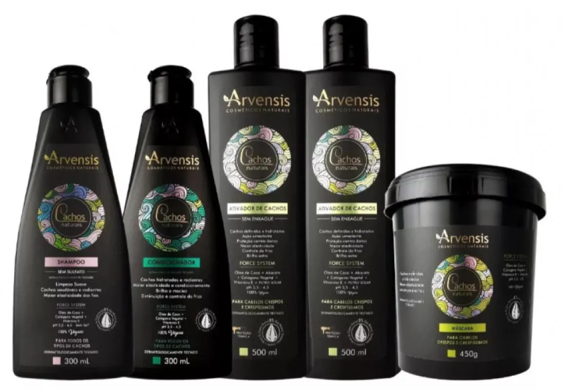 KIT ARVENSIS CACHOS SHAMPOO CONDICIONADOR MASCARA 2 ATIVADOR 500ML CRESPO CRESPíSSIMOS