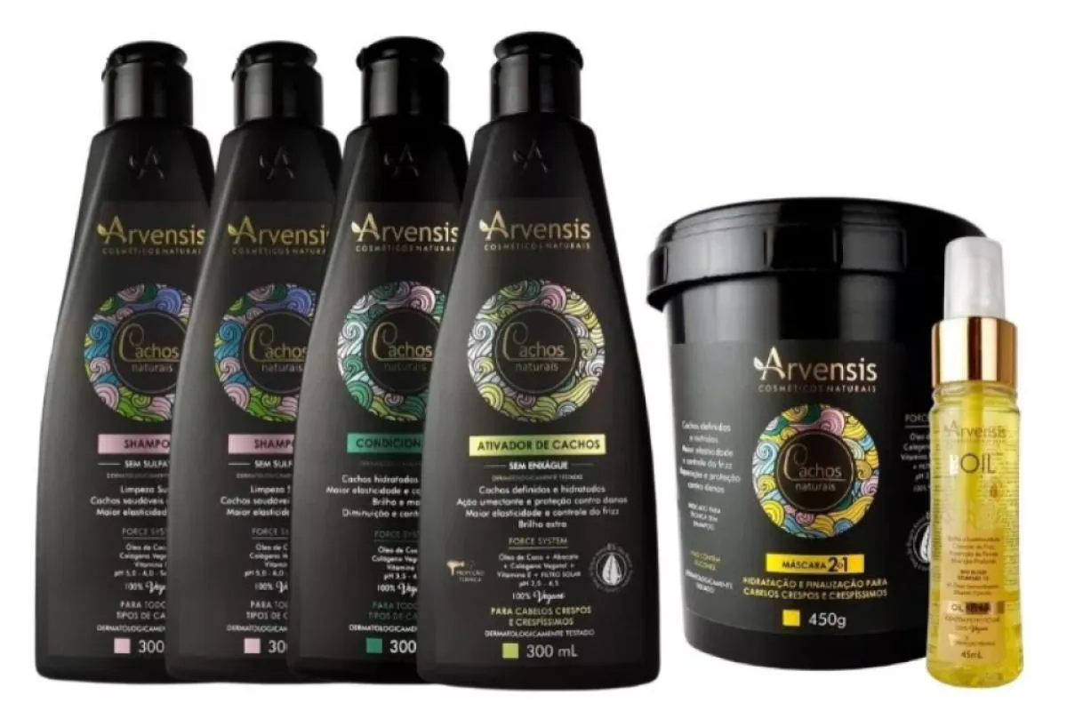 KIT ARVENSIS CACHOS NATURAIS CRESPOS E TEC OIL 6 ITENS