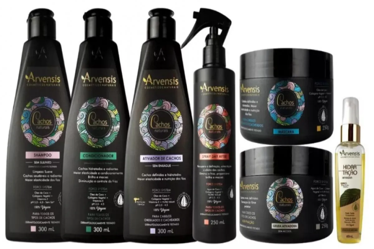 KIT ARVENSIS CACHOS NATURAIS ONDULADOS E CACHEADOS 7 ITENS