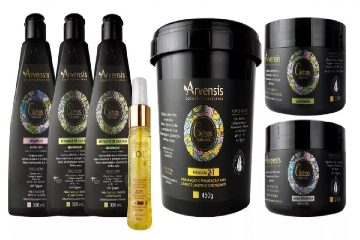 KIT ARVENSIS CACHOS NATURAIS CRESPOS 6 ITENS + ÓLEO TEC OIL