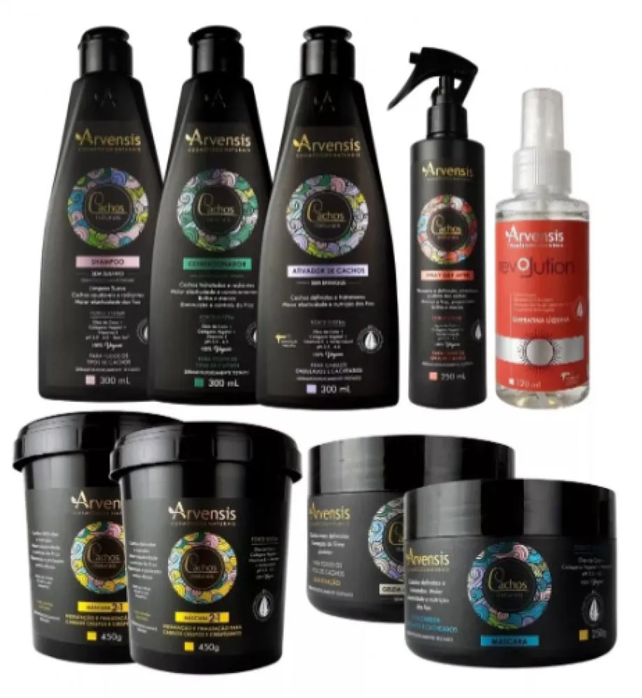 KIT ARVENSIS CACHOS ONDULADOS QUERATINA REVOLUTION 9 ITENS