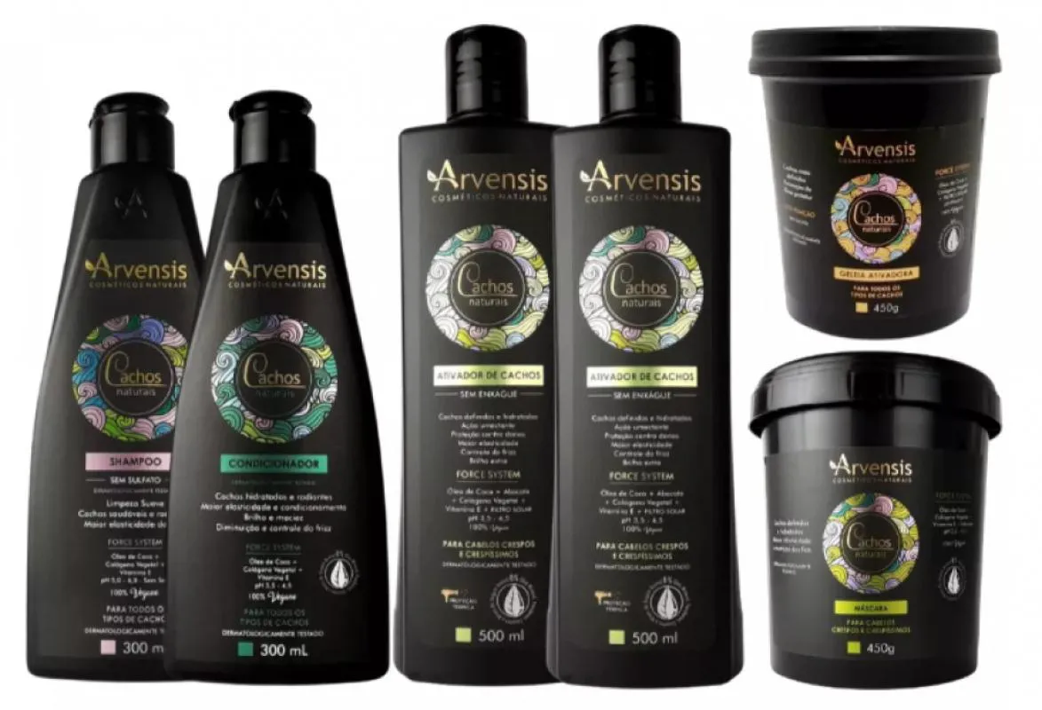 KIT ARVENSIS CRESPOS SHAMPOO CONDICIONADOR 2 ATIVADOR MASCARA GELEIA ALTA