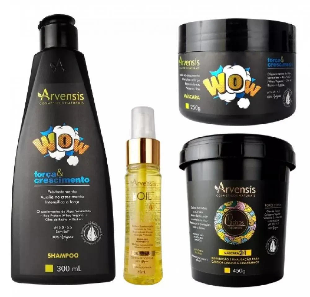 KIT ARVENSIS SHAMPOO MASCARA WOW + MASCARA 2X1 + FINALIZADOR OIL REPAIR TEC OIL ARVENSIS
