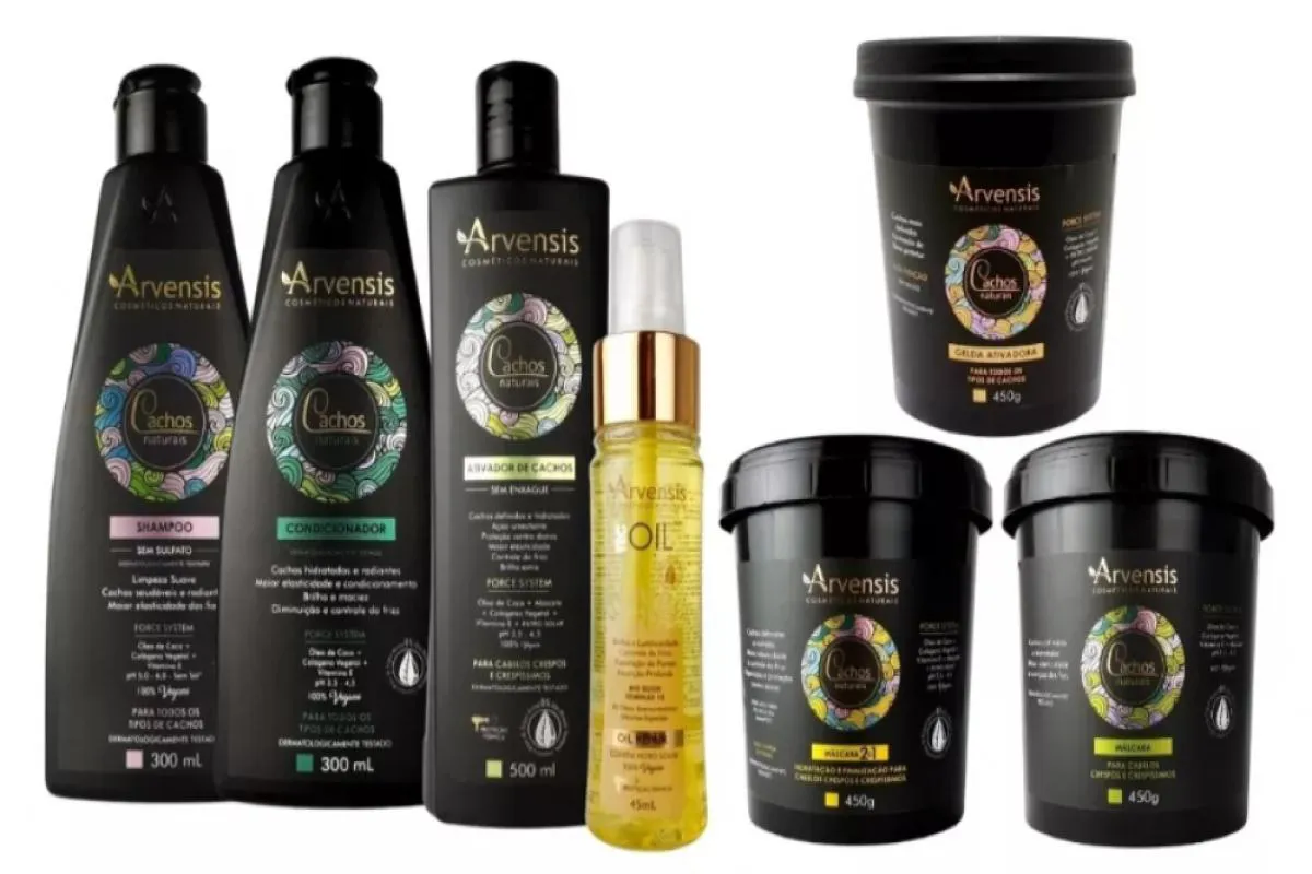 KIT ARVENSIS CACHOS CRESPOS 6 ITENS + FINALIZADOR TEC OIL