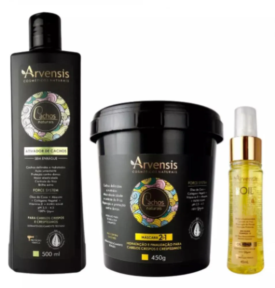 KIT ARVENSIS CACHOS ATIVADOR CRESPO MáSCARA 2X1 FINALIZADOR TEC OIL