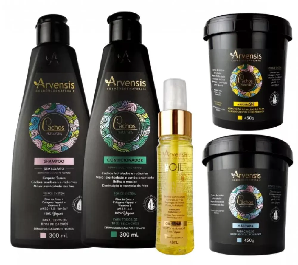 KIT ARVENSIS CACHOS 4 ITENS + FINALIZADOR TEC OIL 45ML