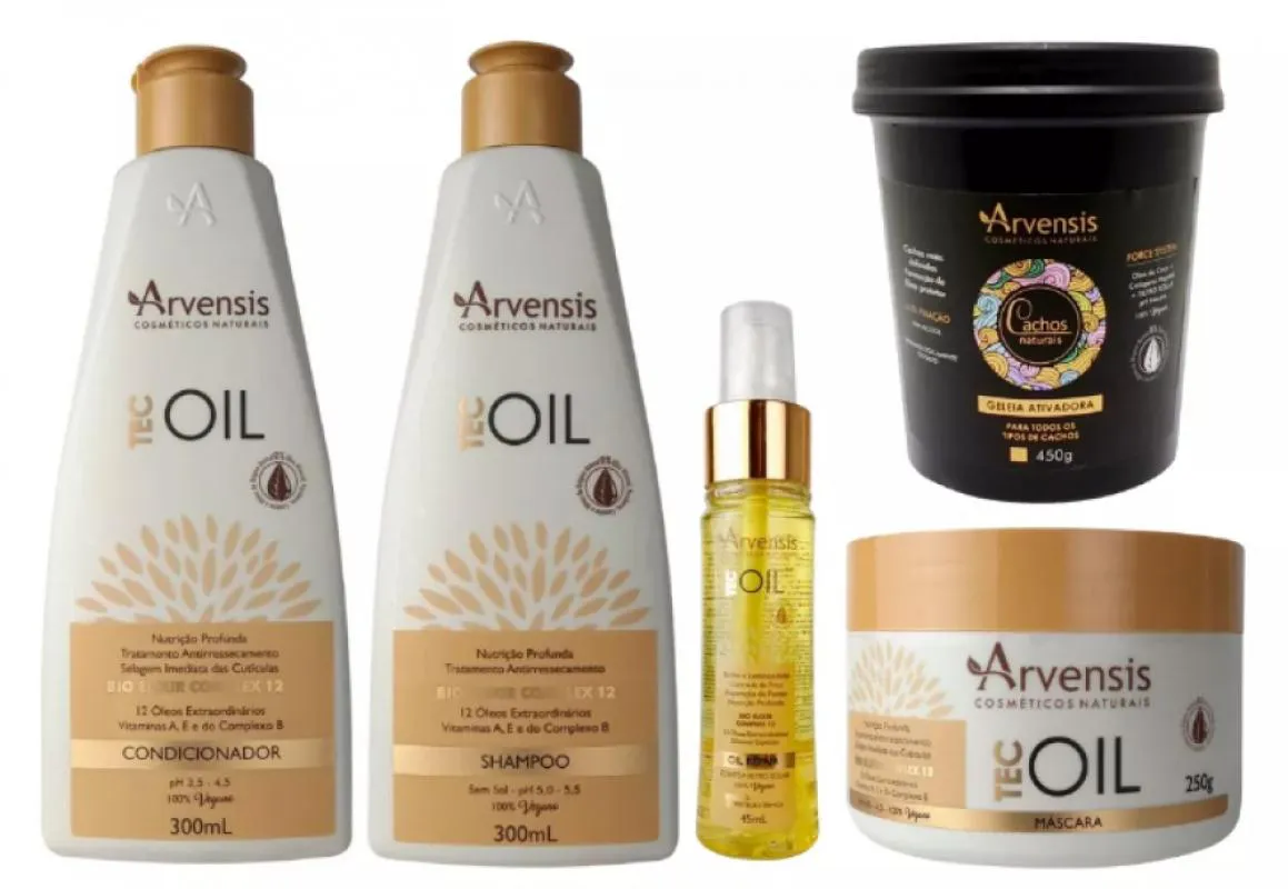 KIT ARVENSIS TEC OIL SHAMPOO CONDICIONADOR FINALIZADOR MASCARA + GELEIA ALTA
