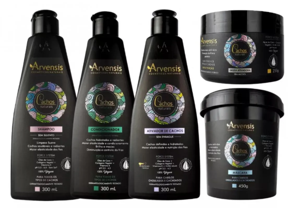KIT ARVENSIS CACHOS SHAMPOO CONDICIONADOR ATIVADOR MáSCARA ONDULADOS GELEIA SUAVE