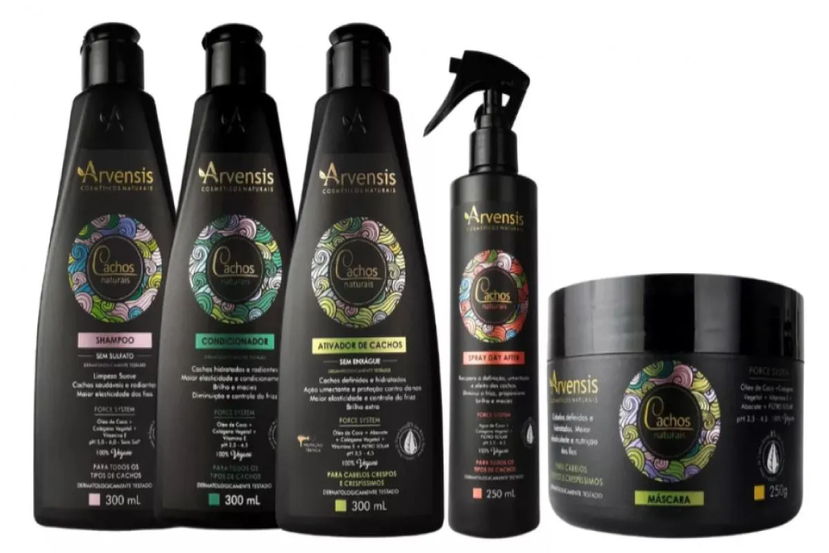 KIT ARVENSIS CACHOS CRESPOS SHAMPOO CONDICIONADOR ATIVADOR DAY AFTER MASCARA