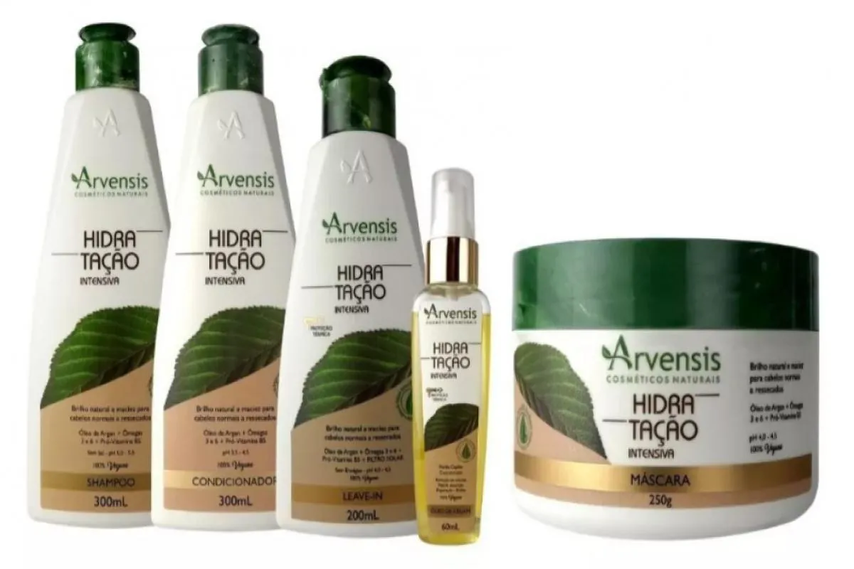 KIT ARVENSIS HIDRATAçãO SHAMPOO CONDICIONADOR LEAVE-IN ARGAN MASCARA 250G