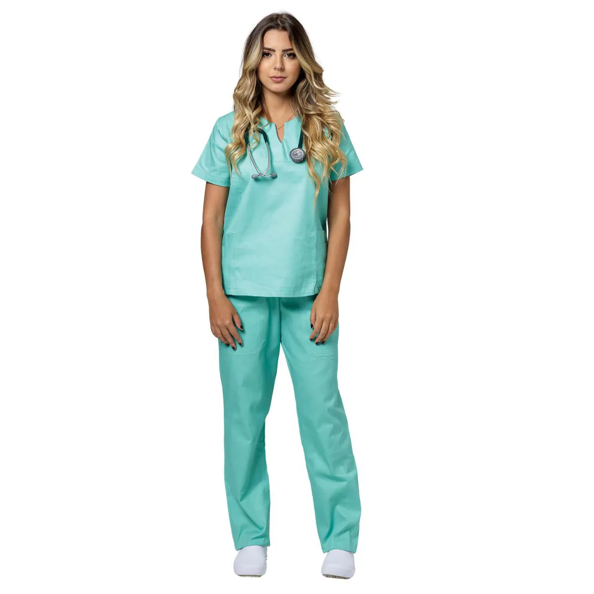 SCRUB FEMININO ANNA ROSA 2804 – BRIM LEVE VERDE MEDICINA - PIJAMA CIRúRGICO (BLUSA MANGA CURTA E CALçA) G