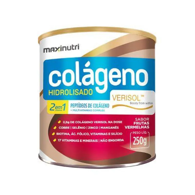 COLáGENO HIDROLIZADO 2X1 VERISOL FRUTAS VERMELHAS EM Pó 250G MAXINUTRI