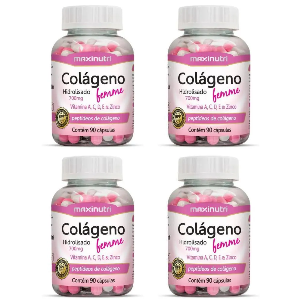 KIT 4 COLáGENO HIDROLISADO FEMME - 90 CáPSULAS - MAXINUTRI