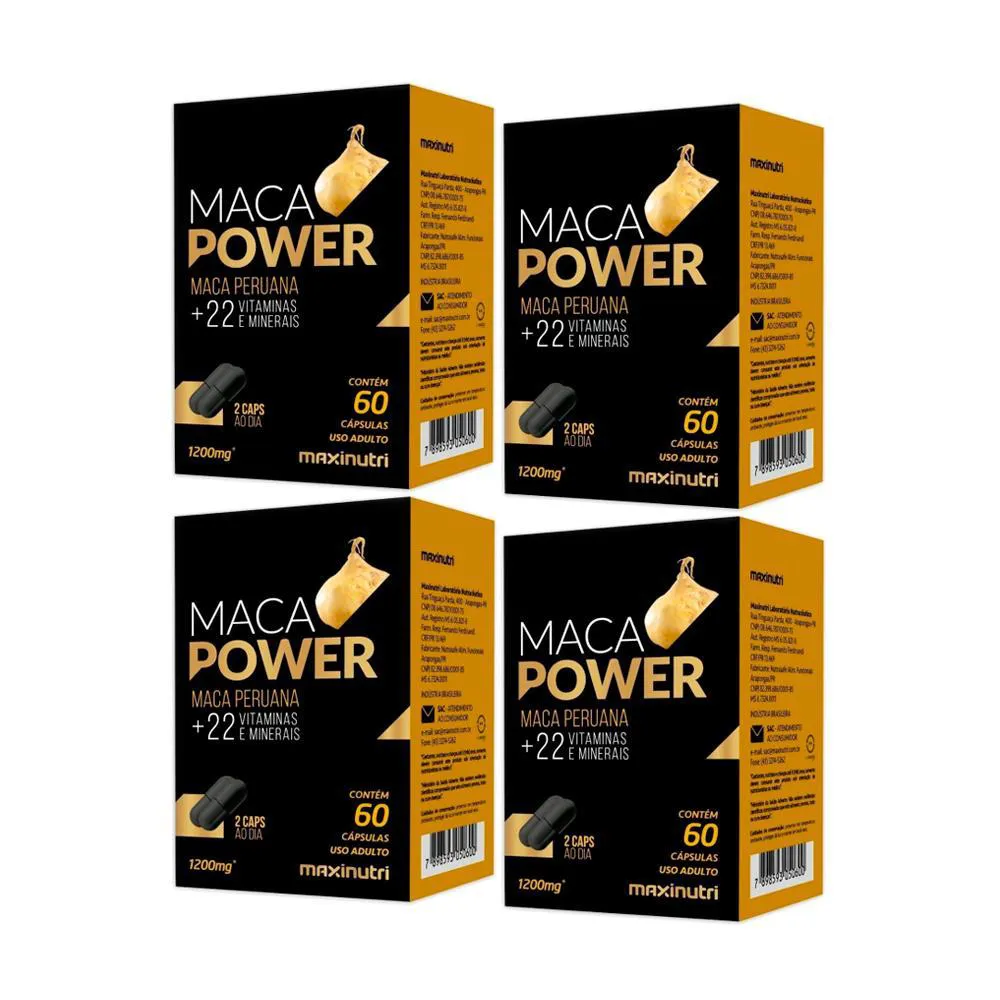 KIT 4 MACA POWER 1200MG + 22 VIT. E MINERAIS - 60 CáPS. MAXINUTRI