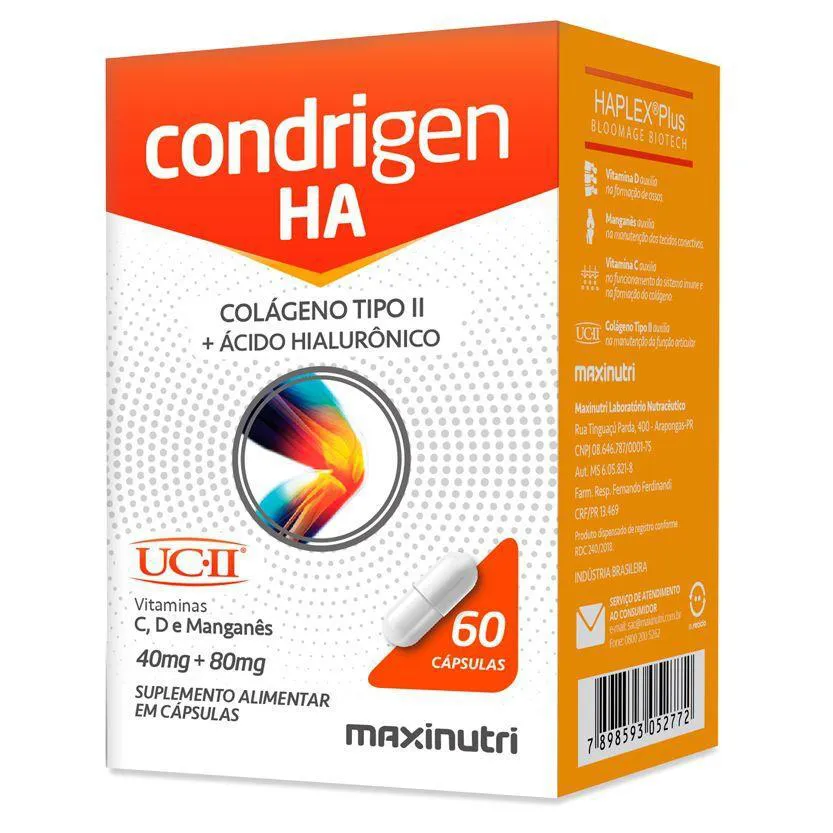 CONDRIGEN HA COLáGENO TIPO II + ÁCIDO HIALURôNICO 60CáPSULAS MAXINUTRI