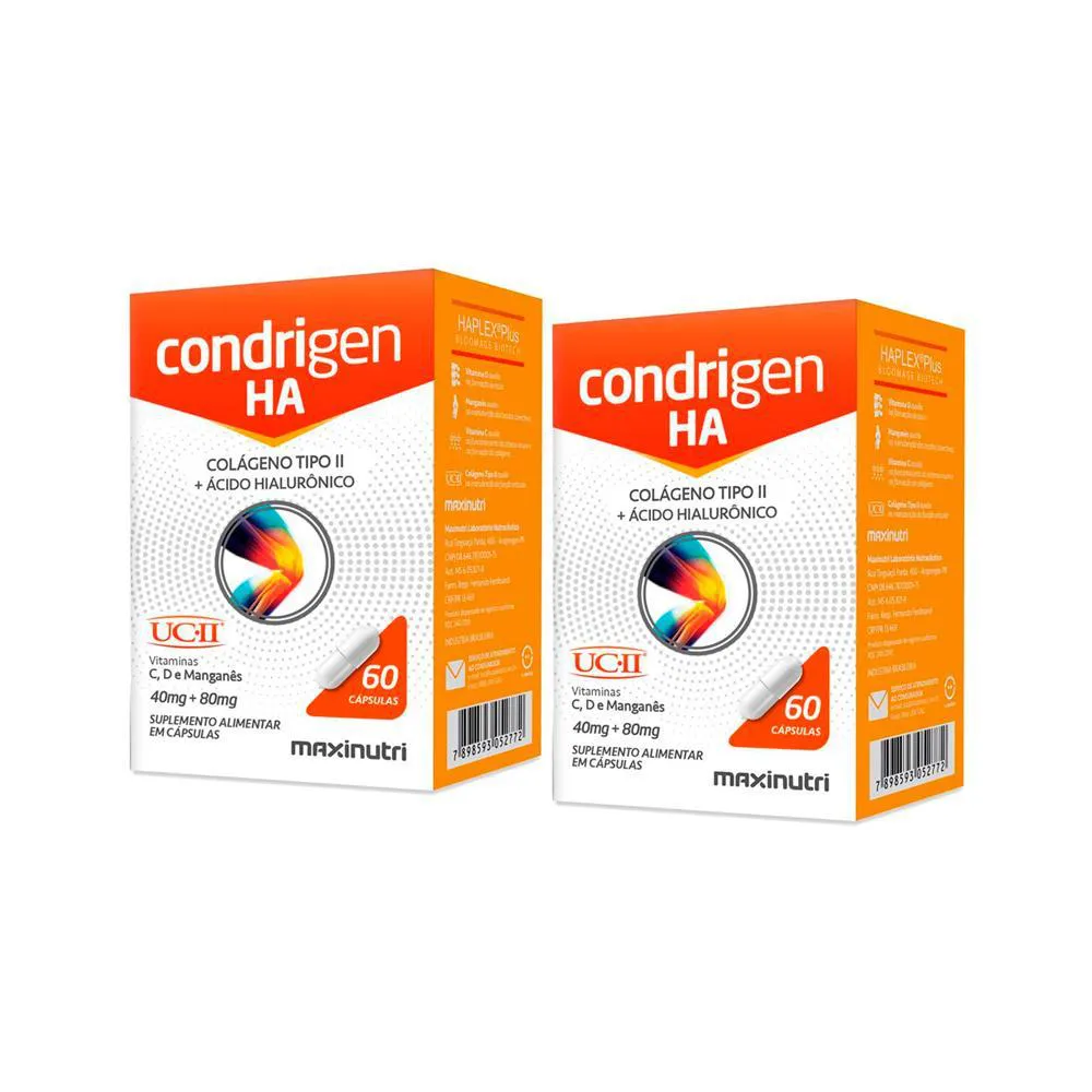 KIT 2X CONDRIGEN HA COLáGENO TIPO II + ÁCIDO HIALURôNICO 60CáPSULAS MAXINUTRI