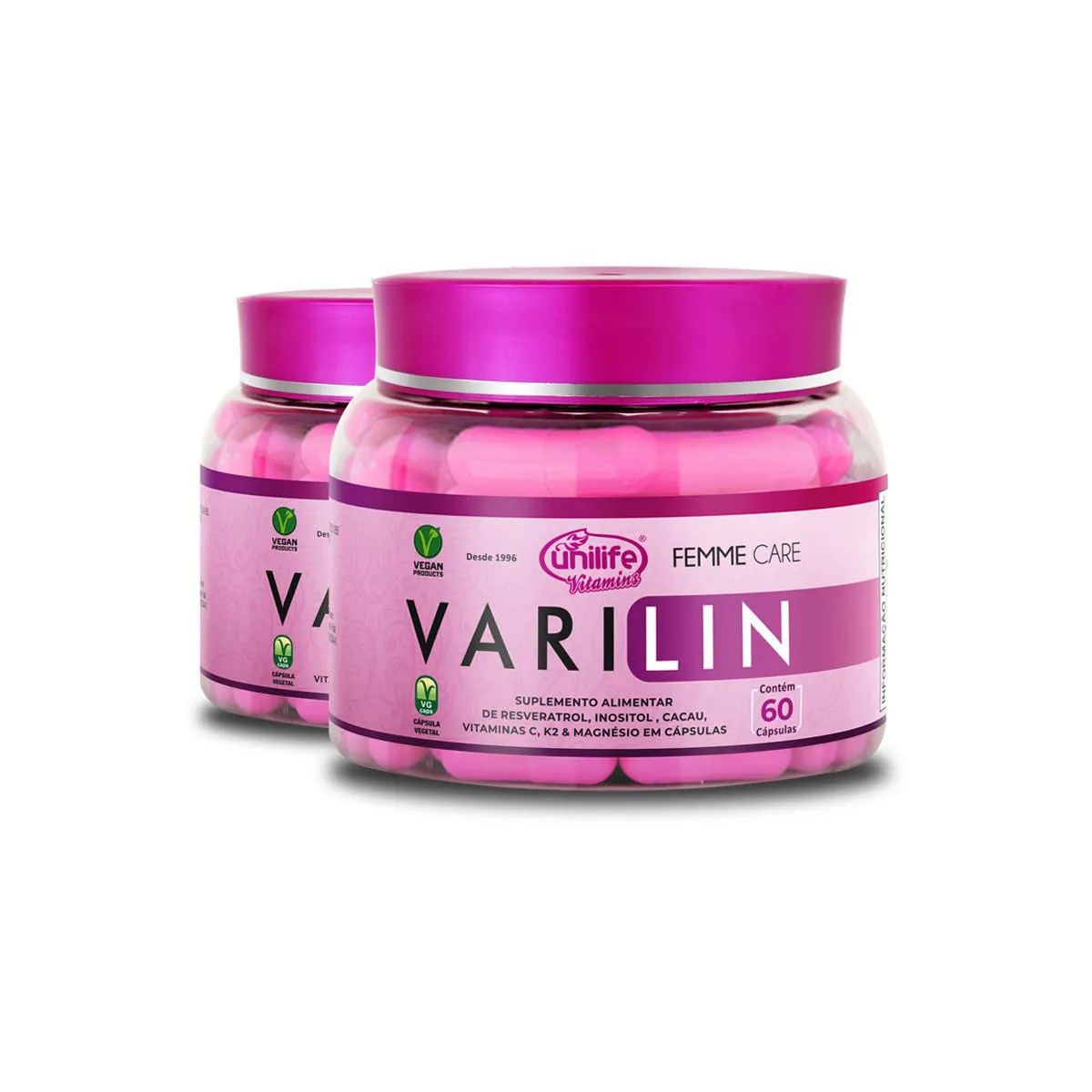 KIT 2 VARILIN FEMME CARE VEGANO UNILIFE 60 CáPSULAS 600MG