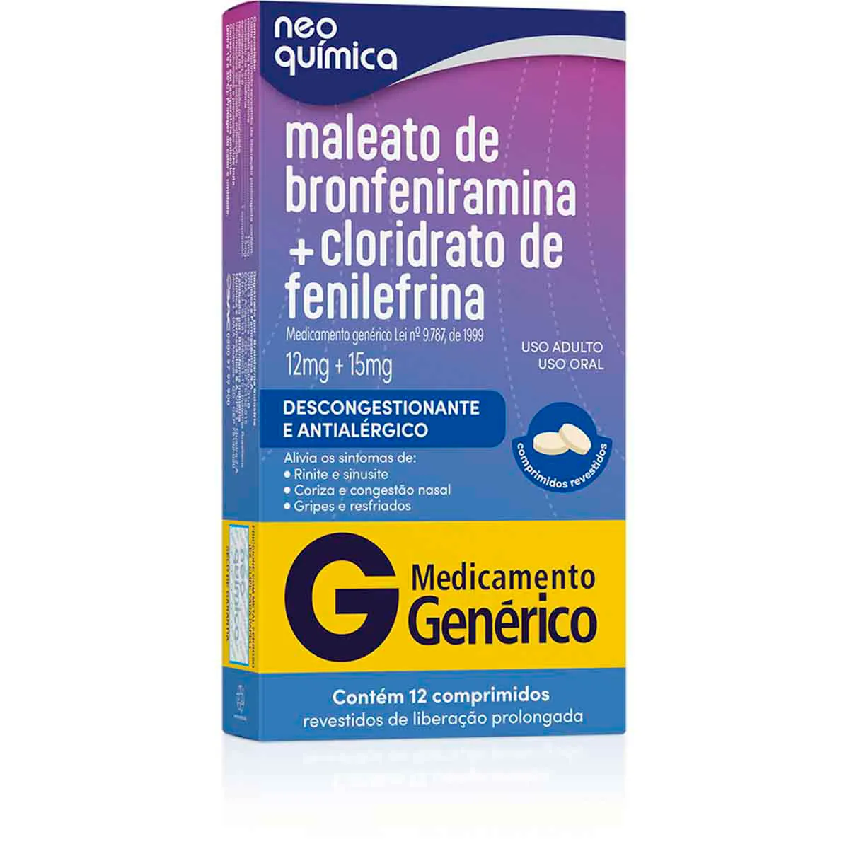 MALEATO DE BRONFENIRAMINA+CLORIDRATO DE FENILEFRINA 12 COMPRIMIDOS ...