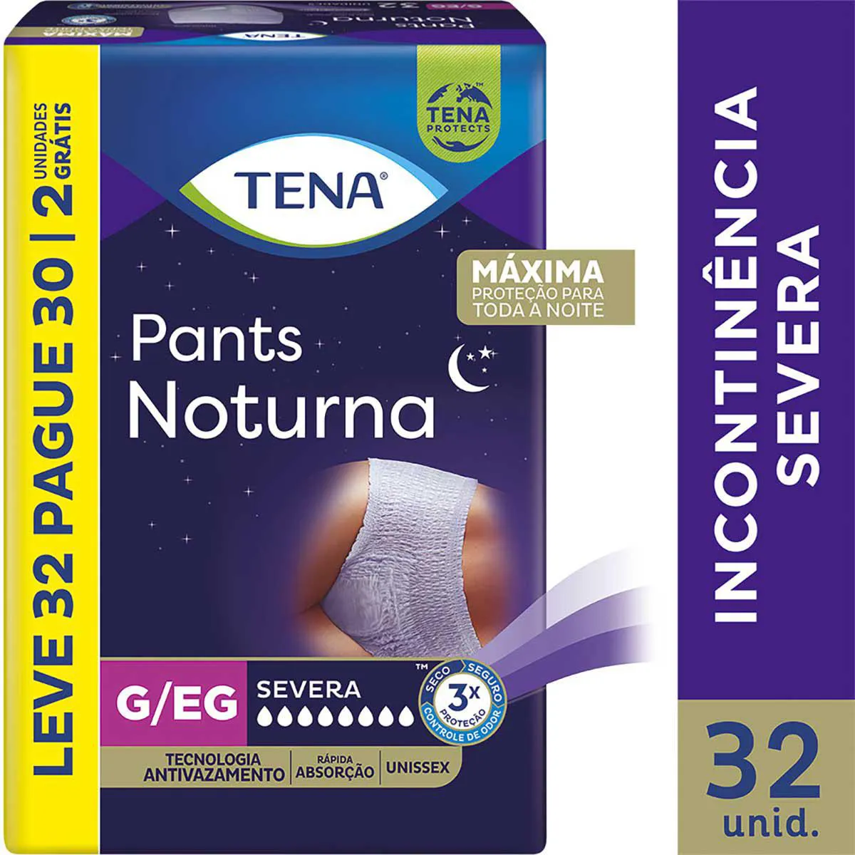 Roupa Íntima Descartável Tena Pants Noturna Unissex G/EG Absorção Intensa 32 unidades