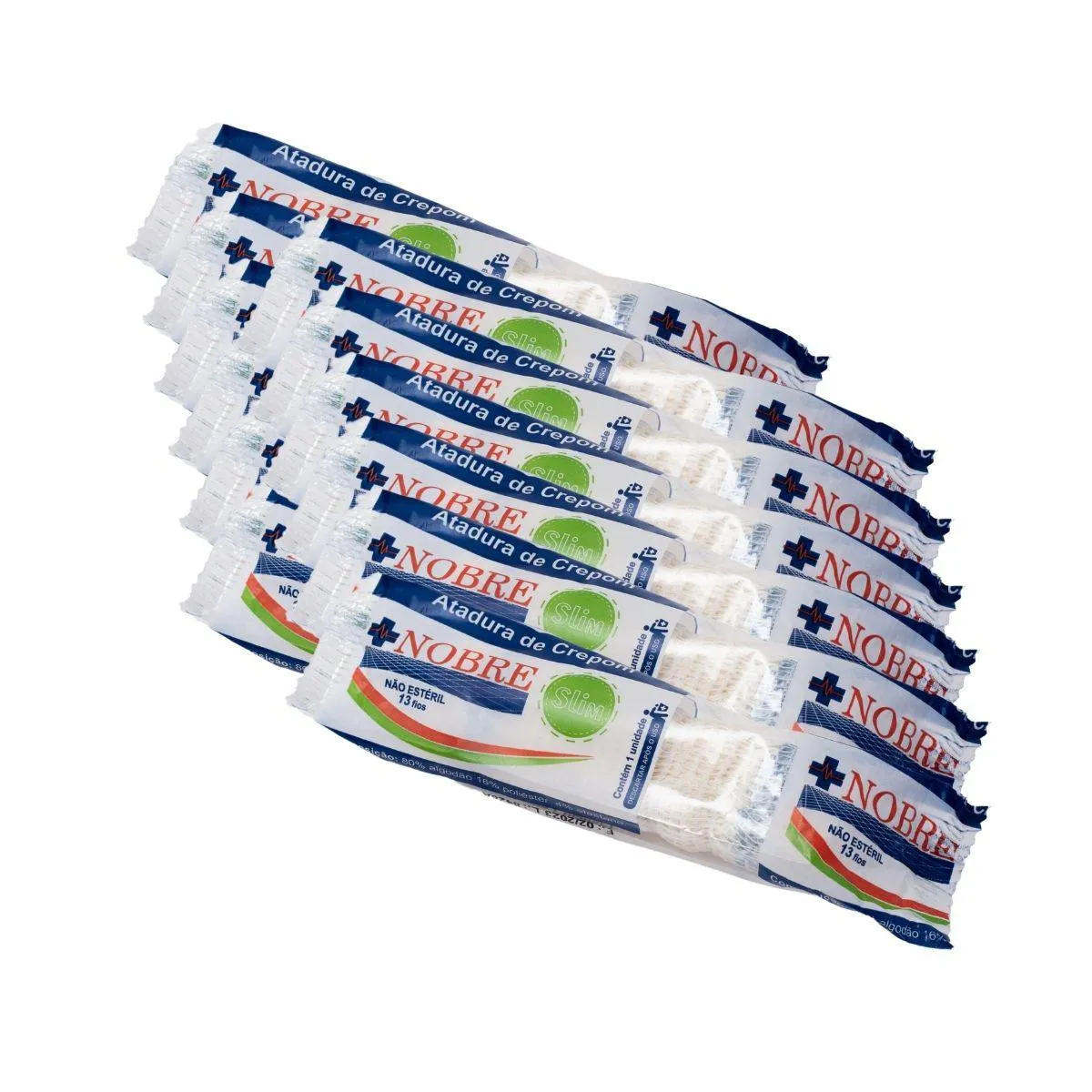 KIT ATADURA DE CREPOM NOBRE FAIXA PARA CURATIVO ALGODÃO ROLO DE 12CMX1,8M 12UN