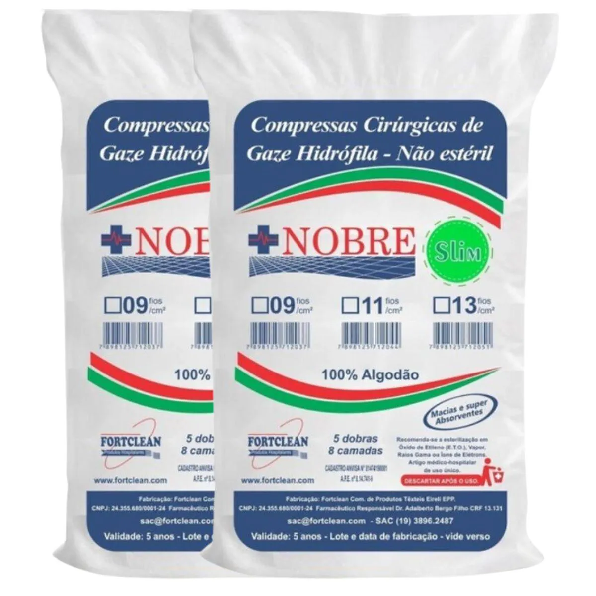 KIT COMPRESSA DE GAZE HIDROFILA NÃO ESTÉRIL 13 FIOS NOBRE SLIN PACOTE GRANDE 2UN