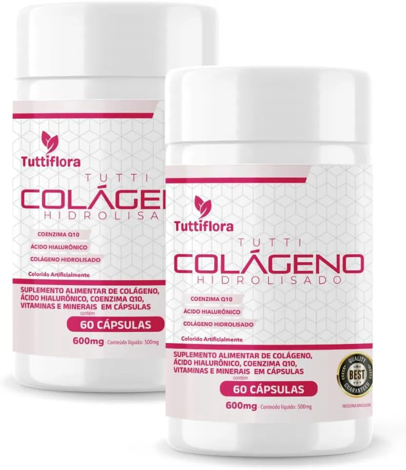 KIT COM 02 - COLáGENO HIDROLISADO + ÁCIDO HIALURôNICO + Q10 + BIOTINA + VIT 60 CAPS 600MG TUTTIFLORA