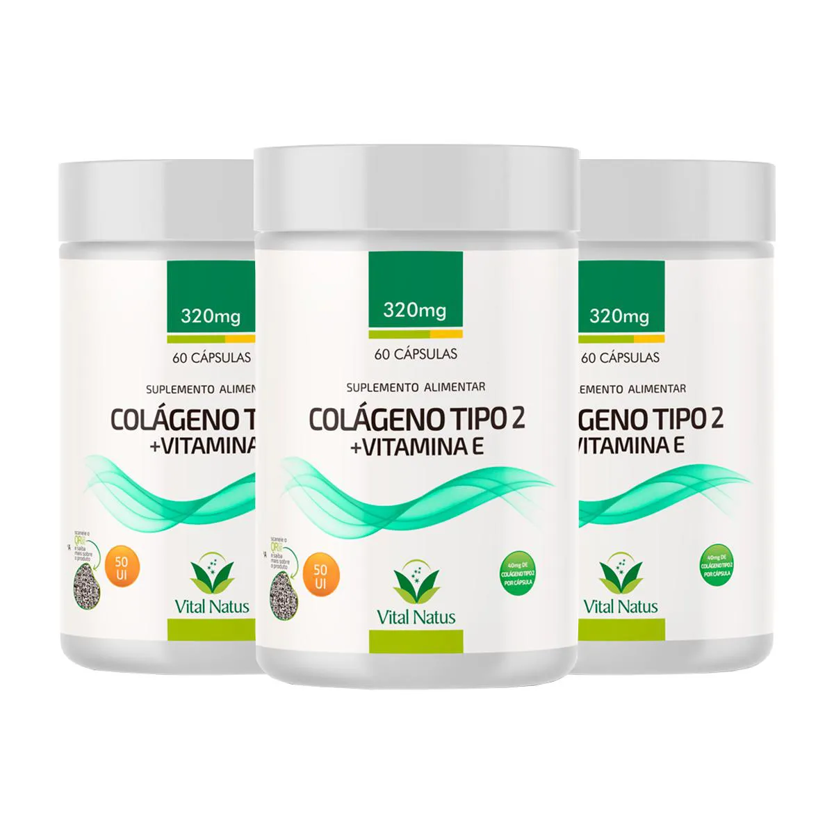 KIT 3 COLáGENO TIPO 2 - UC2 40MG + VIT E - DORES DA ARTROSE - 180 CAPSULAS -  3X60 - VITAL NATUS