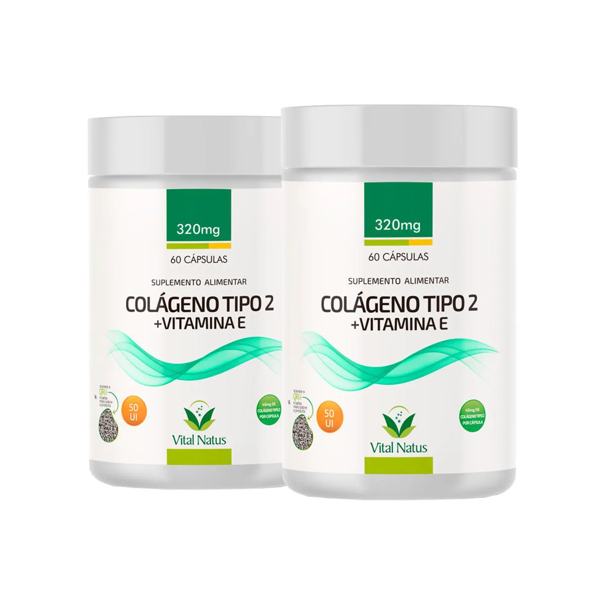 KIT 2 COLáGENO TIPO 2 - UC2 40MG + VIT E - DORES DA ARTROSE - 120 CAPSULAS -  2X60 - VITAL NATUS