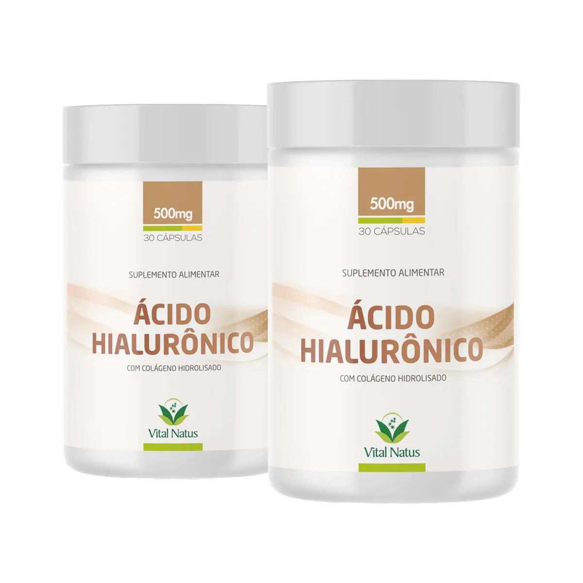 KIT C/ 2 COLáGENO HIDROLISADO + ÁCIDO HIALURôNICO + VIT A, C, E 500MG - 60 DIAS - VITAL NATUS