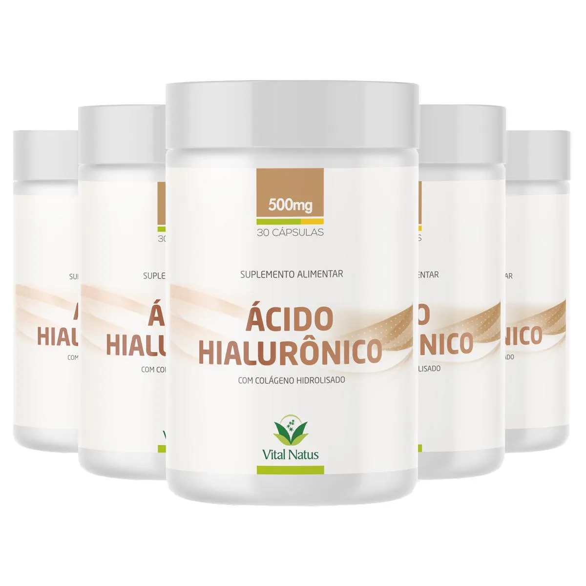 KIT 5 ÁCIDO HIALURôNICO + COLáGENO + RETINOL + BIOTINA, VITAMINAS C E E - BELEZA DE DENTRO P/ FORA - 5X30CPS