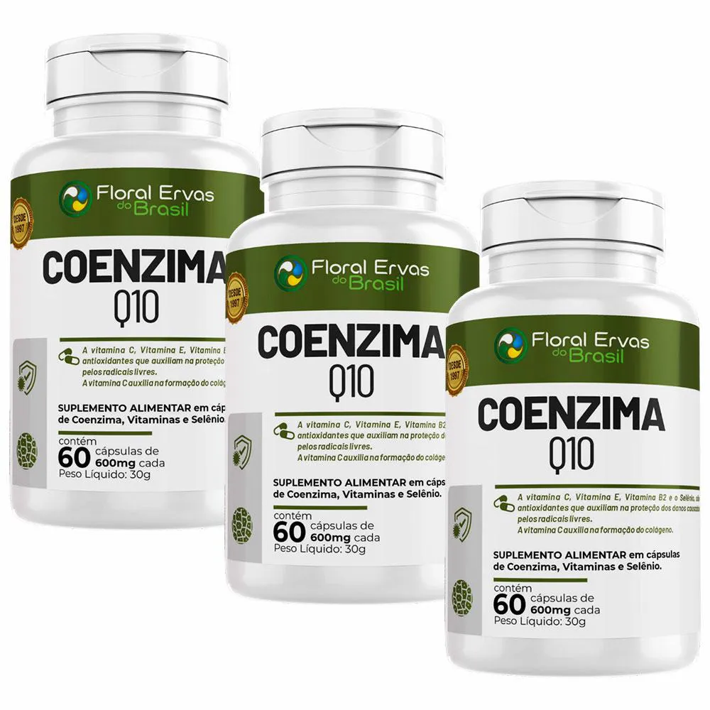KIT 3X COENZIMA Q10 + VITAMINAS E MINERAIS - (60 CAPSULAS CADA) - FLORAL ERVAS DO BRASIL