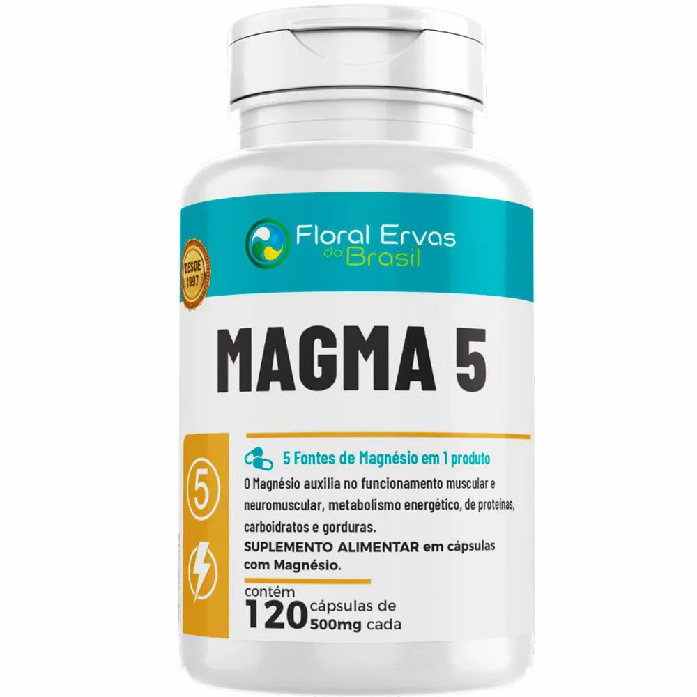 MAGMA 5 - 5 TIPOS DE MAGNéSIO - (120 CAPSULAS) - FLORAL ERVAS DO BRASIL